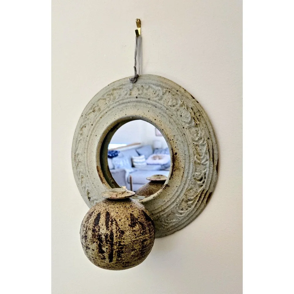 VTG Ceramic Border/Oil Lamp/Bud Vase Hanging Mirror Round